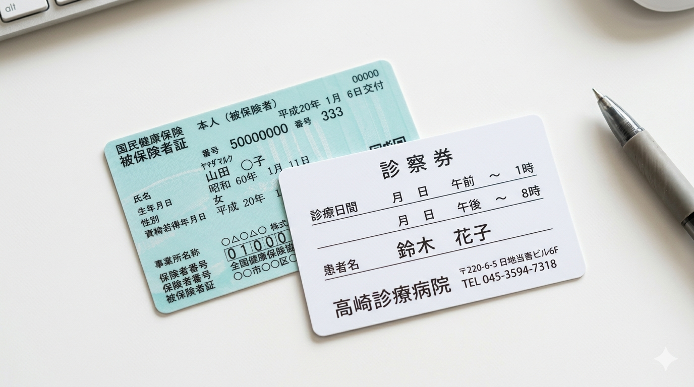 健康保険証と診察券のイメージ