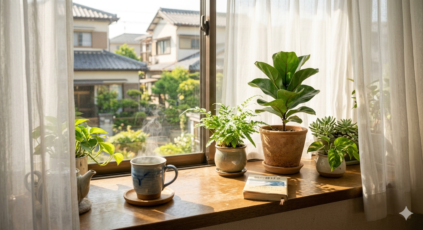 穏やかな朝の窓辺とお茶